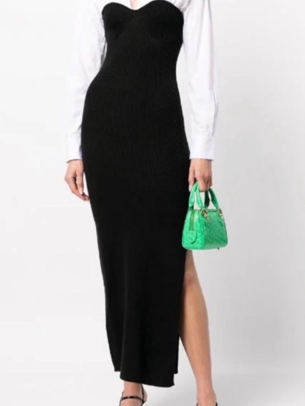 STAUD Black Ribbed Maxi Skirt with Side Slit